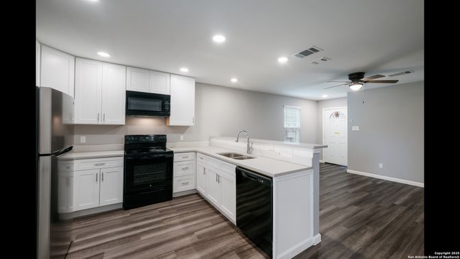 Interior, Kitchen, Recessed Lighting, Wood Texture Flooring