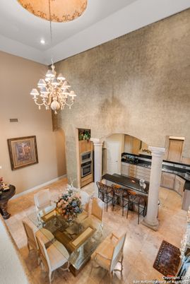 Chandelier, Dining room, Fireplace, Interior, Recessed Lighting