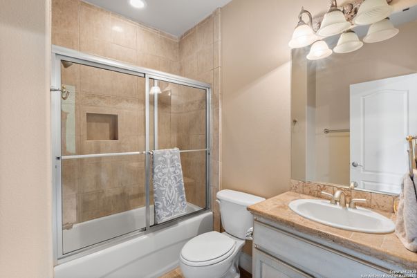 Bathroom, Glass Shower, Interior, Recessed Lighting, Tile Countertops