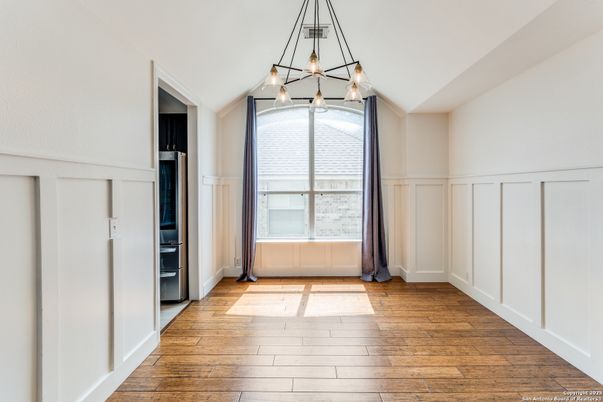 Chandelier, Empty room, Interior, Pendant Lights, Wood Texture Flooring