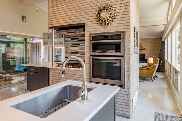 Interior, Kitchen, Stainless Steel Appliances, Stone Walls