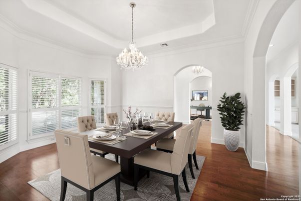 Chandelier, Dining room, Interior, Wood Texture Flooring