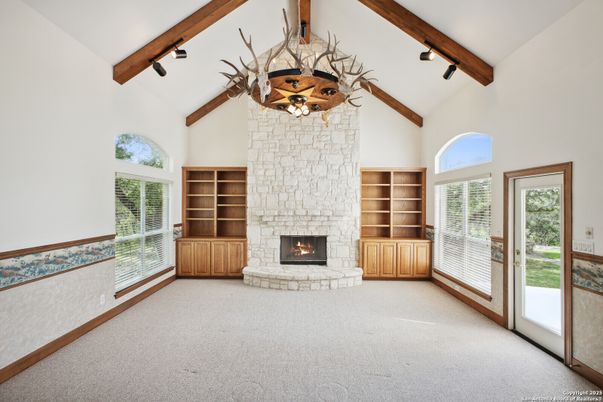 Empty room, Fireplace, Interior, Wooden Beams