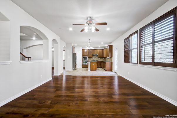 Chandelier, Interior, Kitchen, Recessed Lighting, Wood Texture Flooring