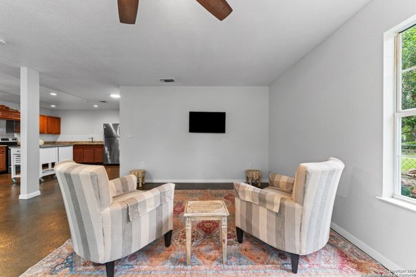 Interior, Kitchen, Living room, Recessed Lighting, Wood Texture Flooring