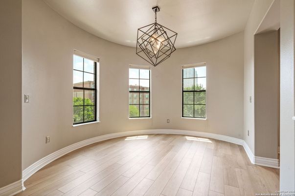 Empty room, Interior, Pendant Lights, Recessed Lighting, Wood Texture Flooring