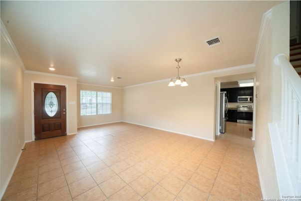 Empty room, Interior, Kitchen, Pendant Lights, Recessed Lighting, Stainless Steel Appliances