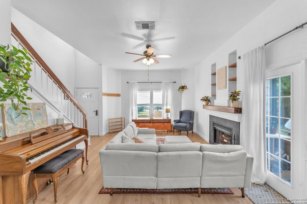 Fireplace, Interior, Living room, Piano, Wood Texture Flooring