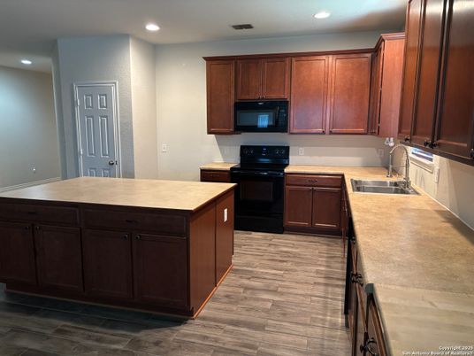 Interior, Kitchen, Recessed Lighting, Wood Texture Flooring