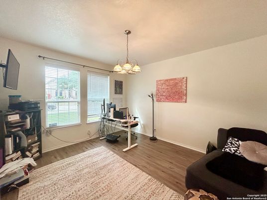 Chandelier, Home Office, Interior, Wood Texture Flooring