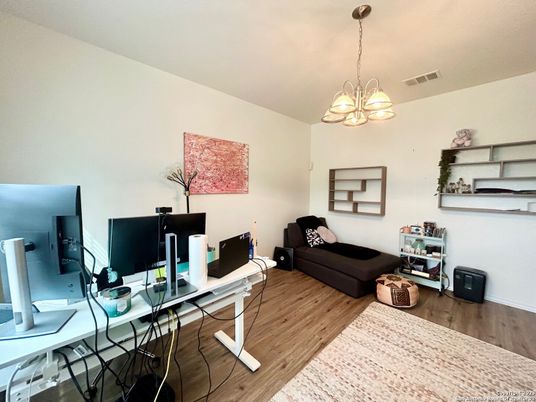 Home Office, Interior, Pendant Lights, Wood Texture Flooring