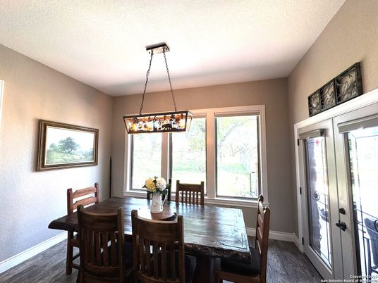 Dining room, Interior, Pendant Lights, Wood Texture Flooring