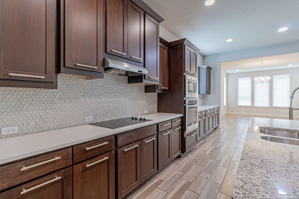 Chandelier, Interior, Kitchen, Pendant Lights, Recessed Lighting, Wood Texture Flooring
