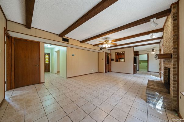 Empty room, Fireplace, Interior, Wooden Beams