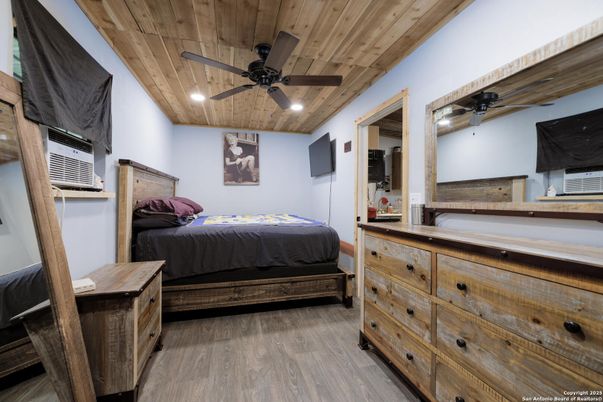 Bedroom, Interior, Recessed Lighting, Wooden Ceilings, Wood Texture Flooring