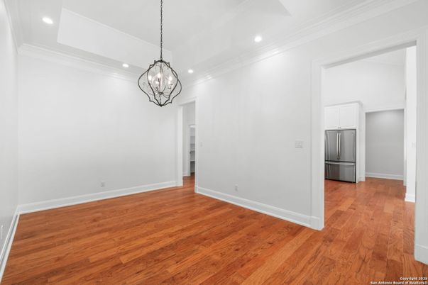 Chandelier, Empty room, Interior, Pendant Lights, Recessed Lighting, Wood Texture Flooring