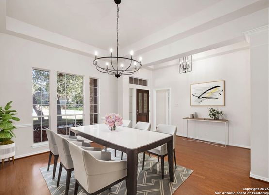 Chandelier, Dining room, Interior, Wood Texture Flooring