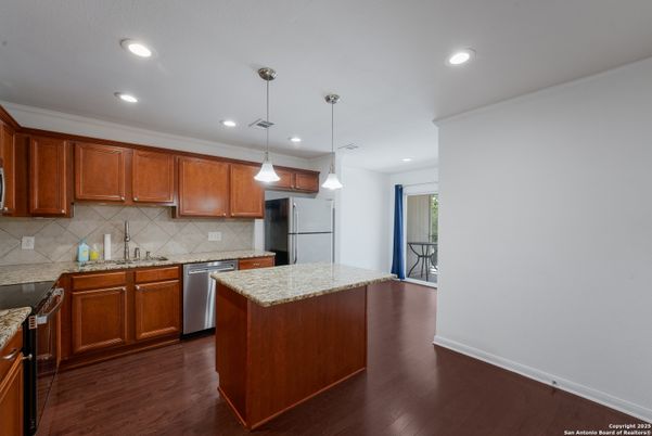 Interior, Kitchen, Pendant Lights, Recessed Lighting, Wood Texture Flooring