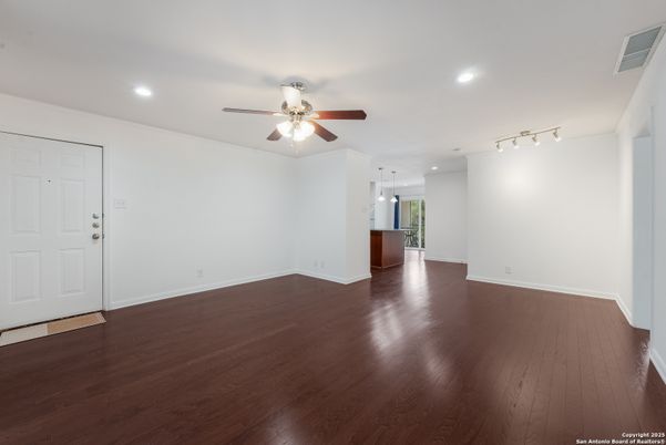 Empty room, Interior, Pendant Lights, Recessed Lighting, Wood Texture Flooring