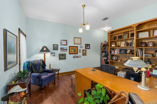 Home Office, Interior, Pendant Lights, Wood Texture Flooring