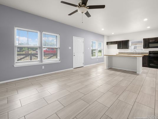 Empty room, Interior, Kitchen, Recessed Lighting, Wood Texture Flooring