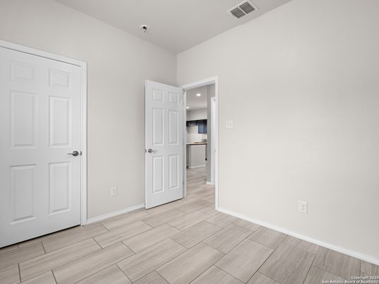 Empty room, Interior, Kitchen, Recessed Lighting, Wood Texture Flooring