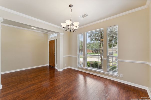 Chandelier, Empty room, Interior, Recessed Lighting, Wood Texture Flooring