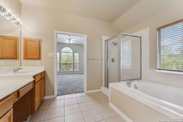Bathroom, Dual Sink Vanities, Glass Shower, Interior, Tile Countertops