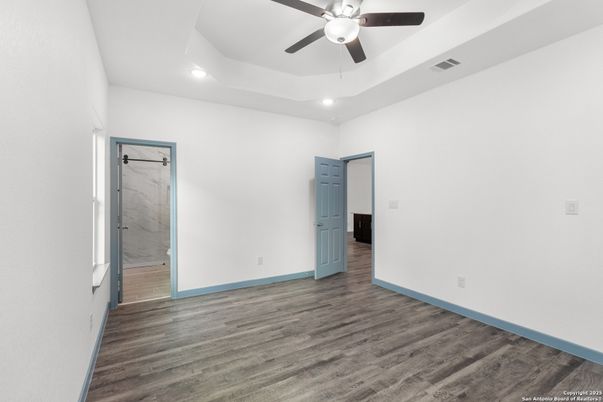 Empty room, Interior, Marble Walls, Recessed Lighting, Wood Texture Flooring