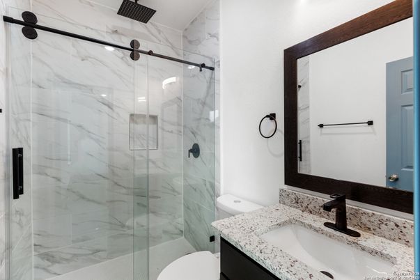 Bathroom, Glass Shower, Interior, Marble Walls