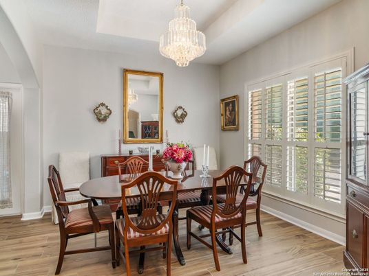 Chandelier, Dining room, Interior, Wood Texture Flooring