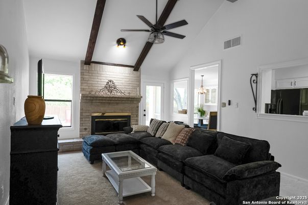 Fireplace, Interior, Living room, Stone Walls, Wooden Beams