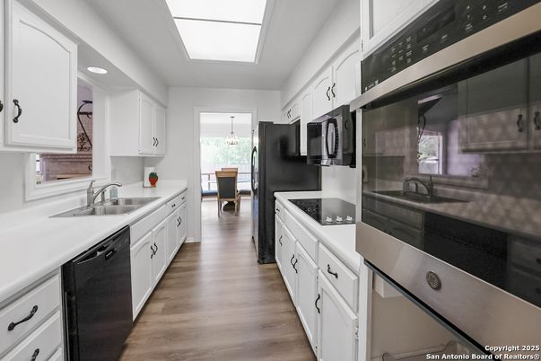 Chandelier, Glass Ceilings, Interior, Kitchen, Recessed Lighting, Wood Texture Flooring
