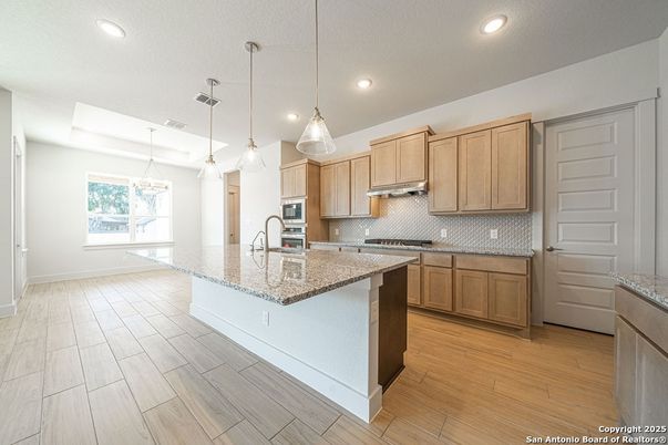 Interior, Kitchen, Pendant Lights, Recessed Lighting, Wood Texture Flooring