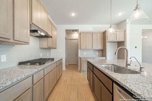 Interior, Kitchen, Pendant Lights, Recessed Lighting, Wood Texture Flooring