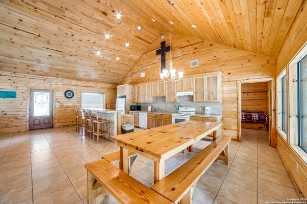 Chandelier, Dining room, Interior, Kitchen, Wooden Ceilings, Wooden Walls