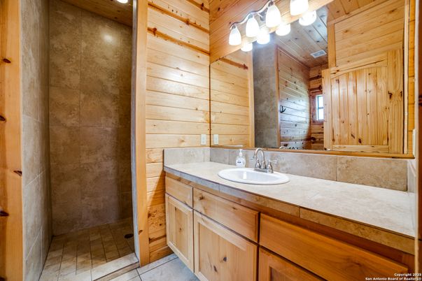 Bathroom, Interior, Tile Countertops, Wooden Walls