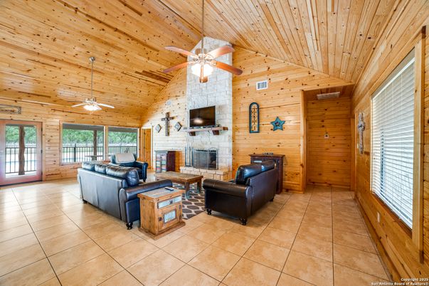 Fireplace, Interior, Living room, Stone Walls, Wooden Ceilings, Wooden Walls