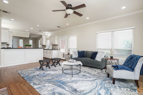 Interior, Kitchen, Living room, Recessed Lighting, Wood Texture Flooring