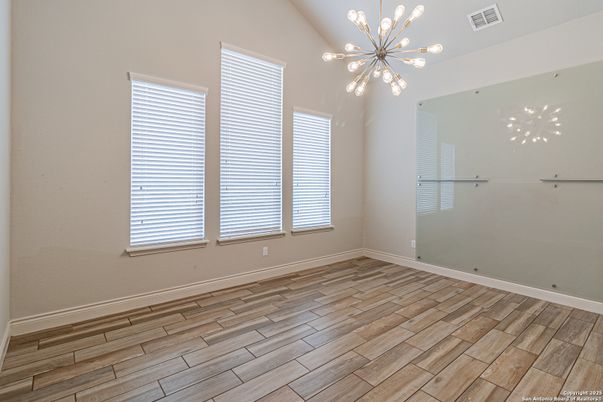 Empty room, Interior, Pendant Lights, Wood Texture Flooring