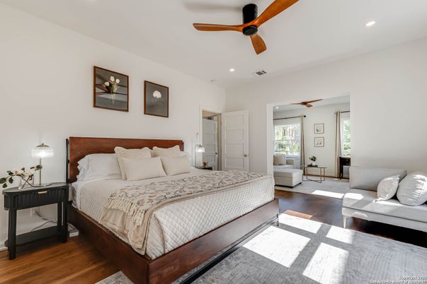 Bedroom, Interior, Recessed Lighting, Wood Texture Flooring
