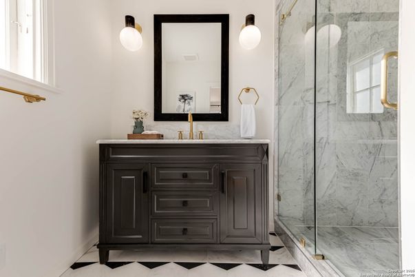 Bathroom, Glass Shower, Interior, Marble Walls