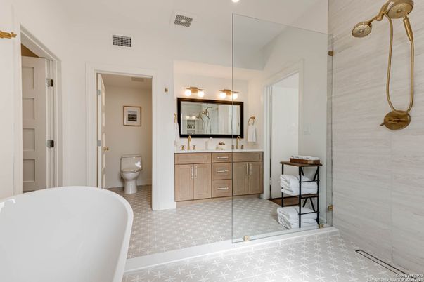 Bathroom, Dual Sink Vanities, Free Standing Baths, Glass Shower, Interior