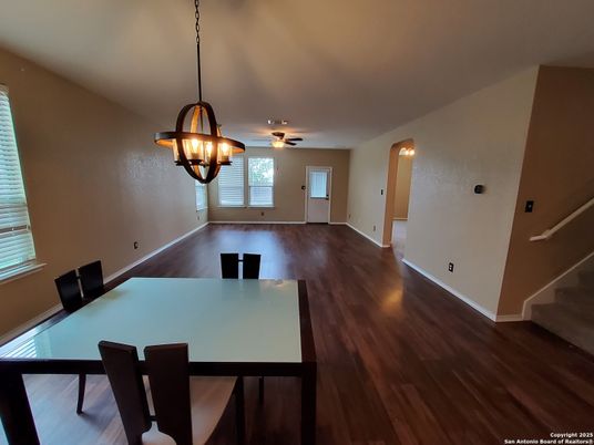 Chandelier, Dining room, Interior, Pendant Lights, Wood Texture Flooring