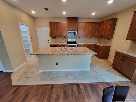 Interior, Kitchen, Recessed Lighting, Wood Texture Flooring