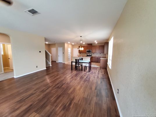 Dining room, Interior, Kitchen, Pendant Lights, Wood Texture Flooring