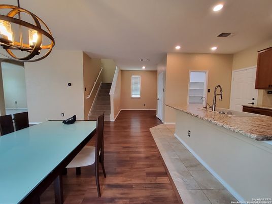 Dining room, Interior, Kitchen, Recessed Lighting, Wood Texture Flooring