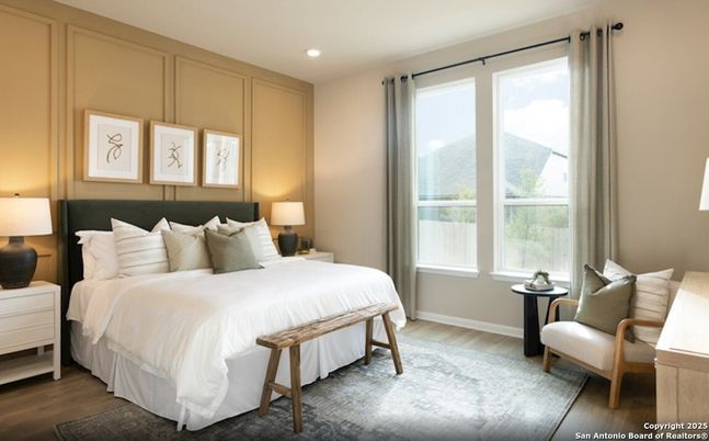 Bedroom, Interior, Recessed Lighting, Wood Texture Flooring