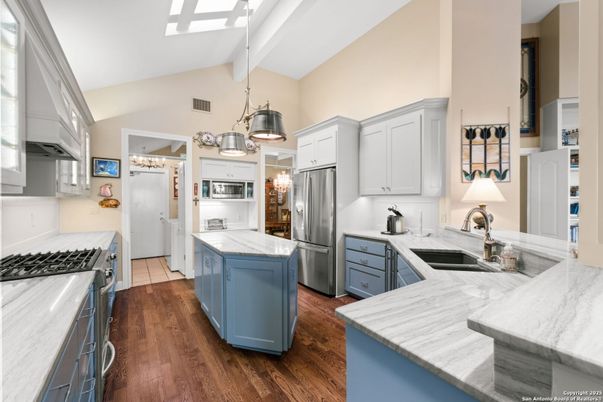 Interior, Kitchen, Pendant Lights, Stainless Steel Appliances, Wood Texture Flooring