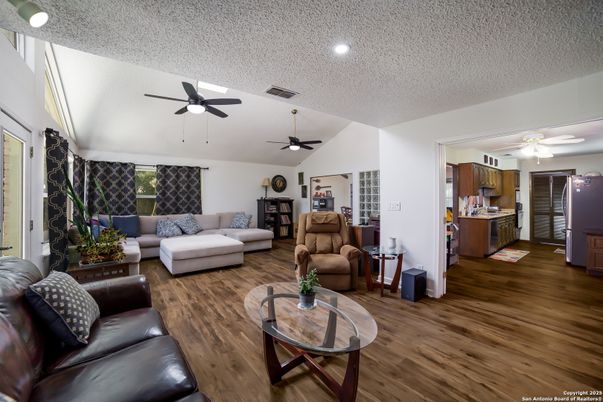Interior, Kitchen, Living room, Recessed Lighting, Wood Texture Flooring